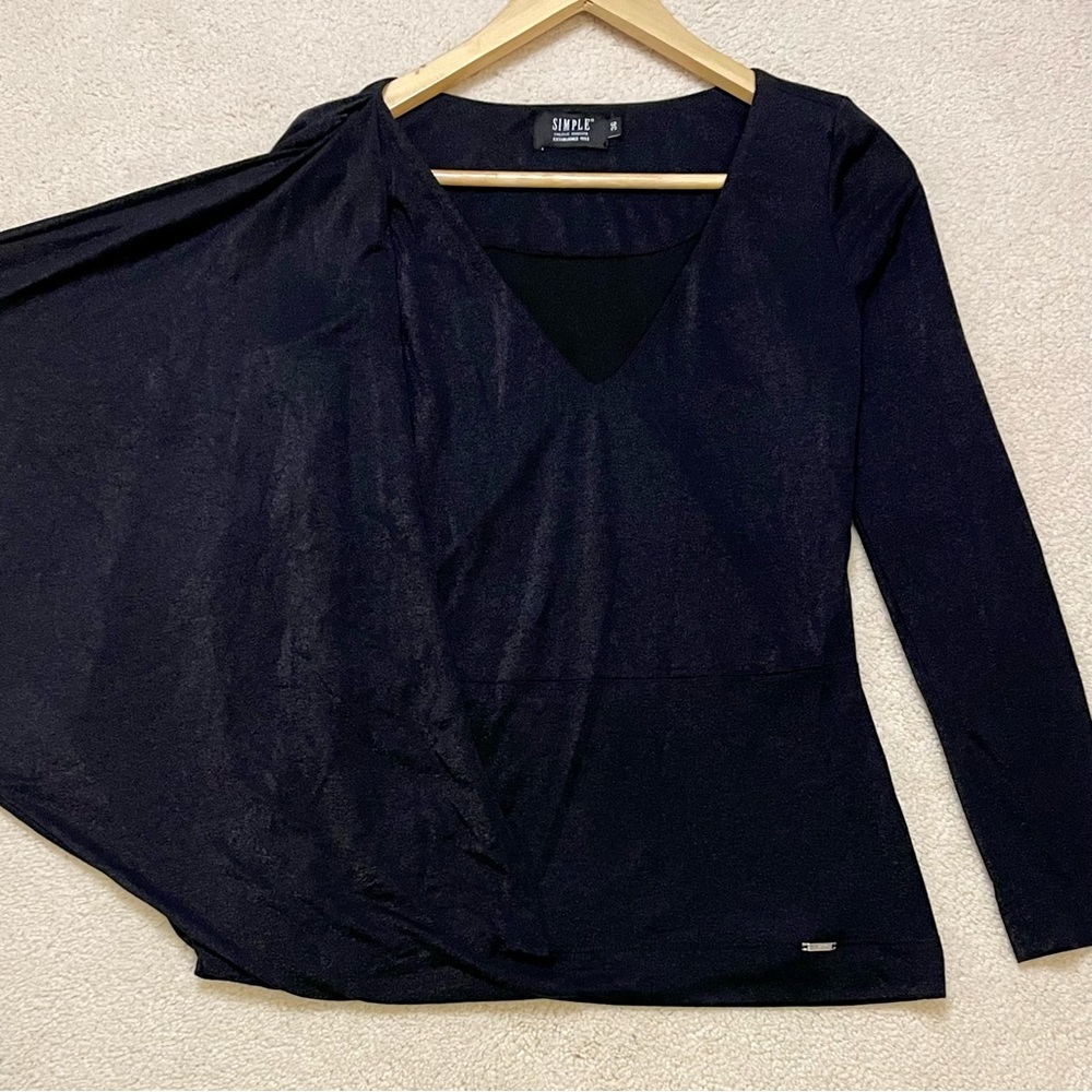SIMPLE SINGLE BATWING SLEEVE ASYMMETRIC BLOUSE